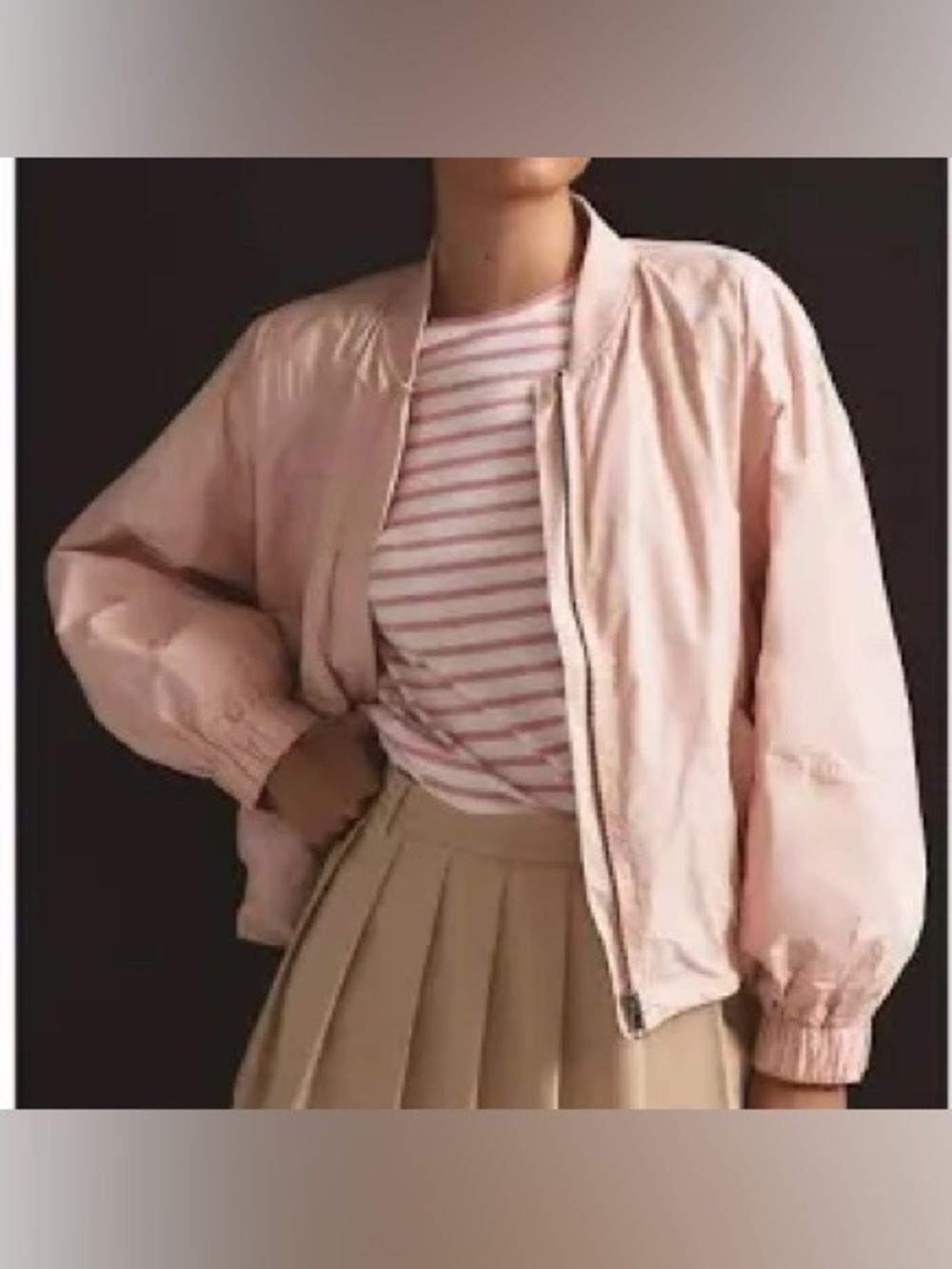 Anthropologie Maeve Balloon Sleeve Bomber Jacket in Pink